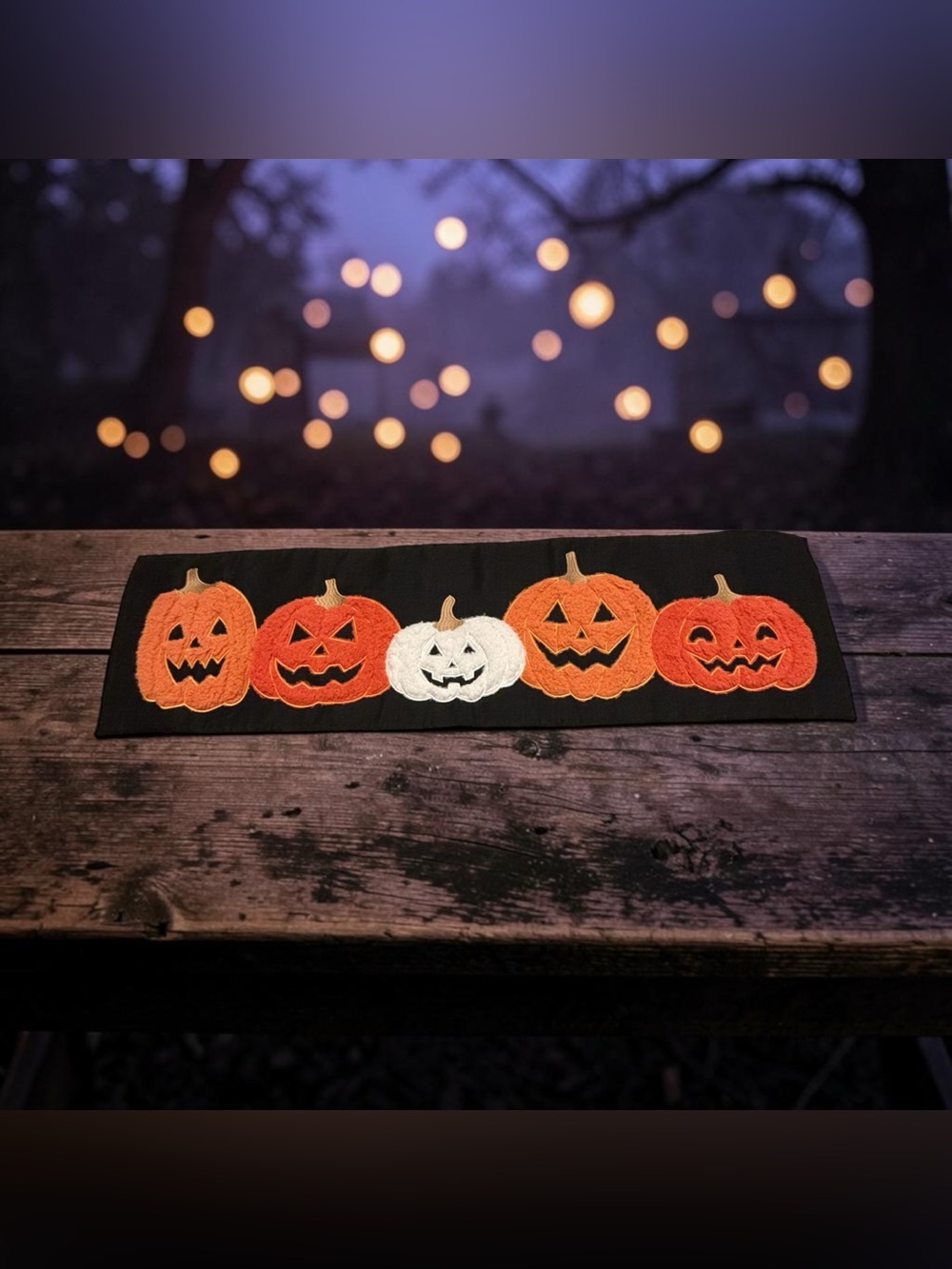 Christian Lacroix Halloween Table Runner 3D Fuzzy Pumpkins Embroidered 47”x 14”